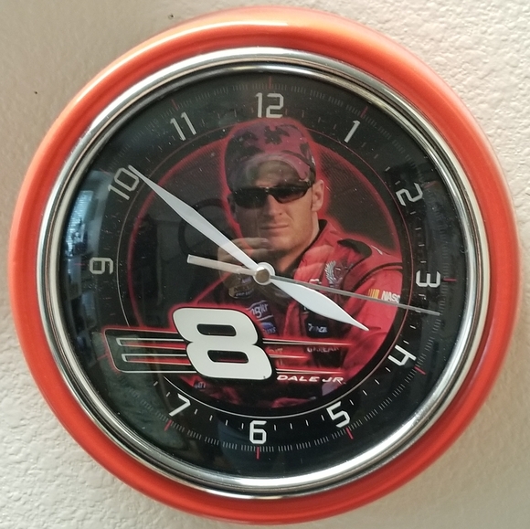 Dale Earnhardt Jr.  8" Orange Red‎ Metal Frame Battery Wall Clock 2006 - Picture 1 of 8